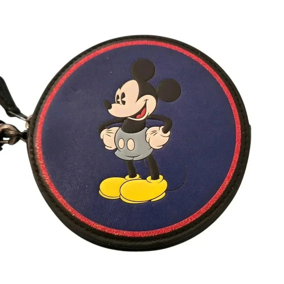 Coach X Disney Round Coin Case Wristlet With Mickey Mouse in V5/Blue Leather - Picture 2 of 9